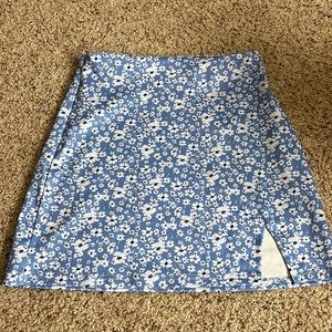blue white and black flower skirt with slit